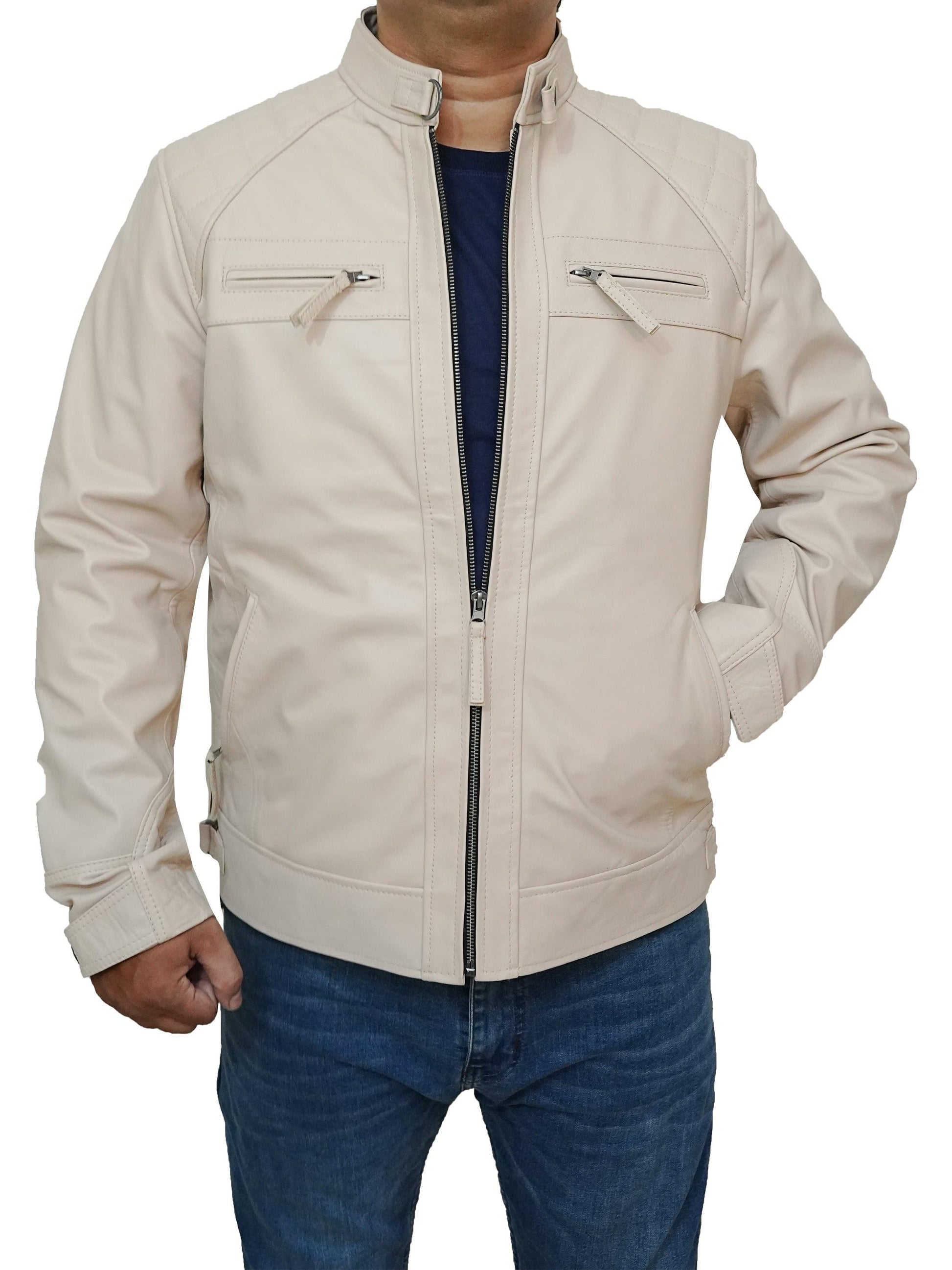 Bringo_Mens_Quilted_Shoulders_Moto_Biker_Cafe_Racer_Metal_Zipper_Strap_Collar_Beige_Lambskin_Leather_Jacket