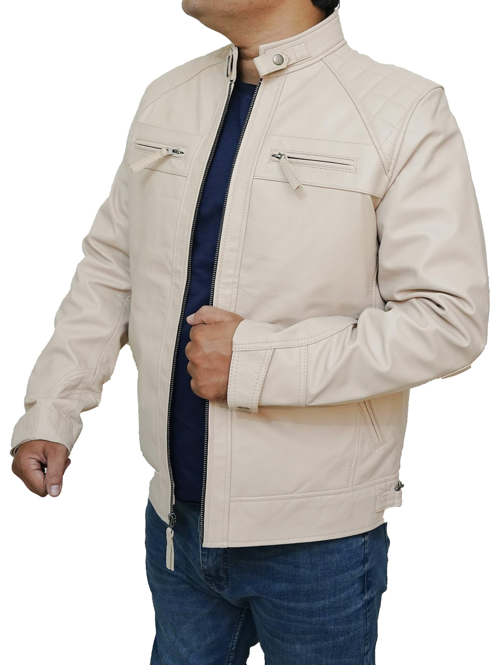 Bringo_Mens_Quilted_Shoulders_Moto_Biker_Cafe_Racer_Metal_Zipper_Strap_Collar_Beige_Lambskin_Leather_Jacket