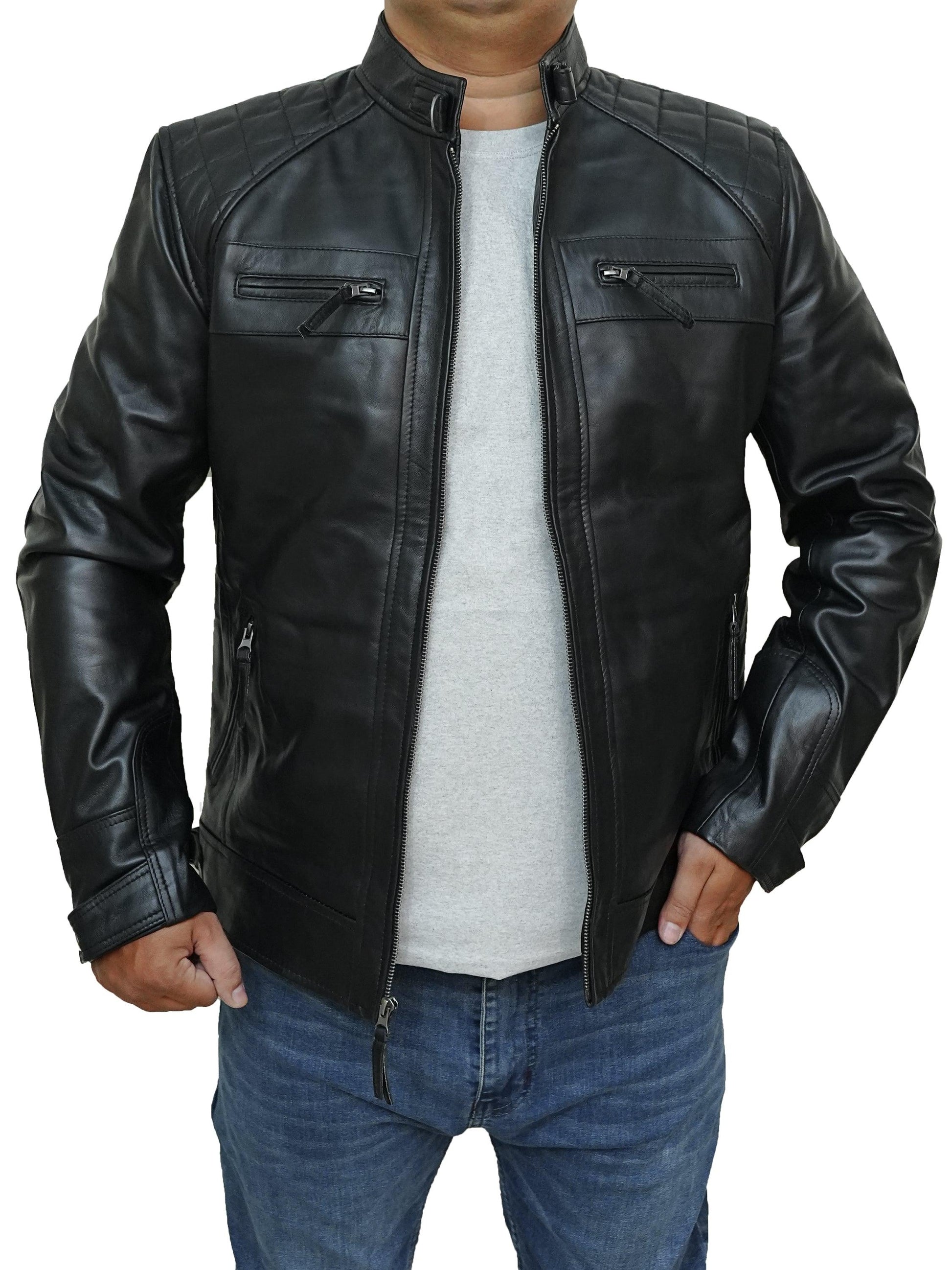 Bringo_Mens_Quilted_Shoulders_Moto_Biker_Cafe_Racer_Metal_Zipper_Strap_Collar_Black_Lambskin_Leather_Jacket