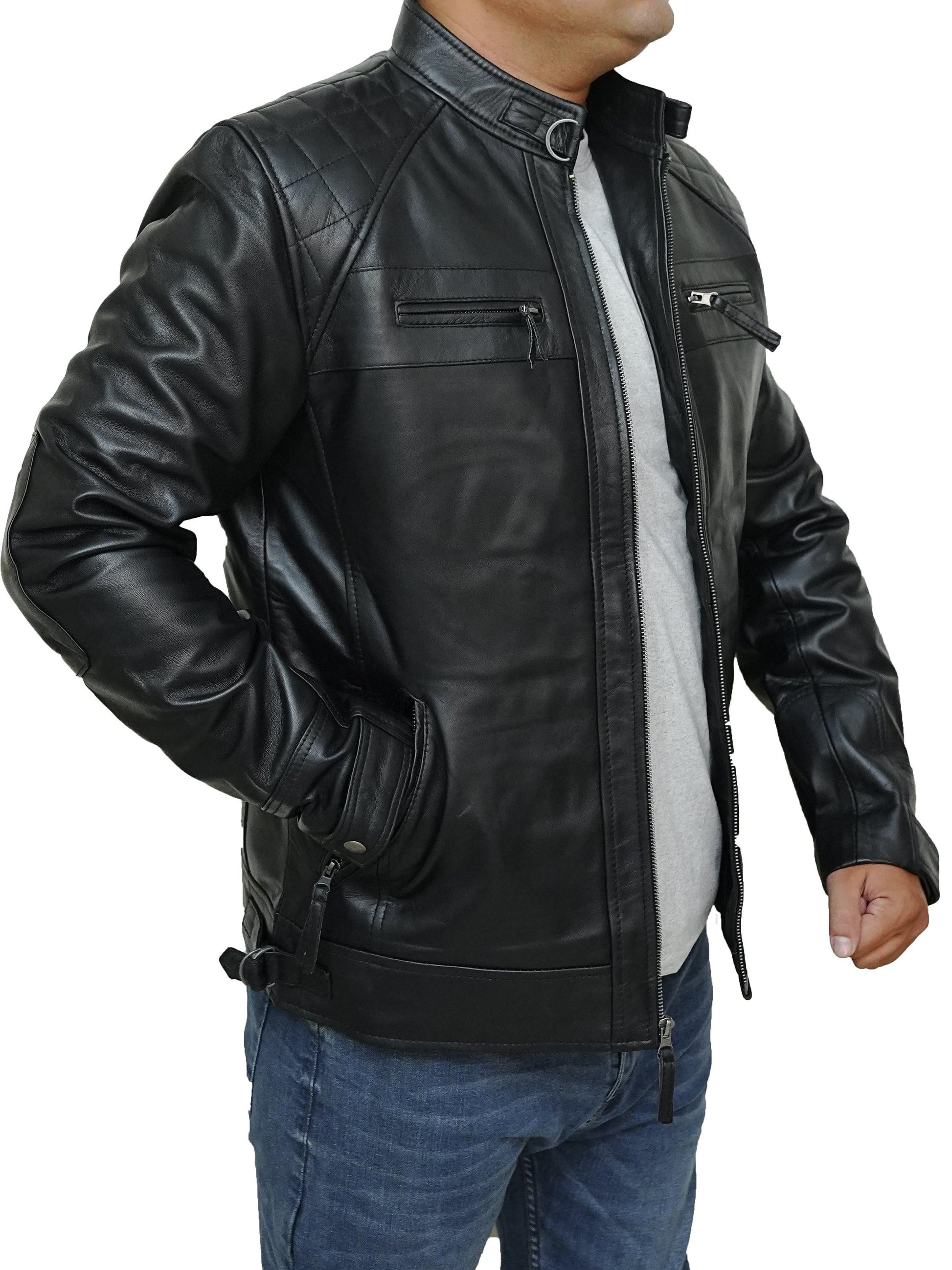 Bringo_Mens_Quilted_Shoulders_Moto_Biker_Cafe_Racer_Metal_Zipper_Strap_Collar_Black_Lambskin_Leather_Jacket