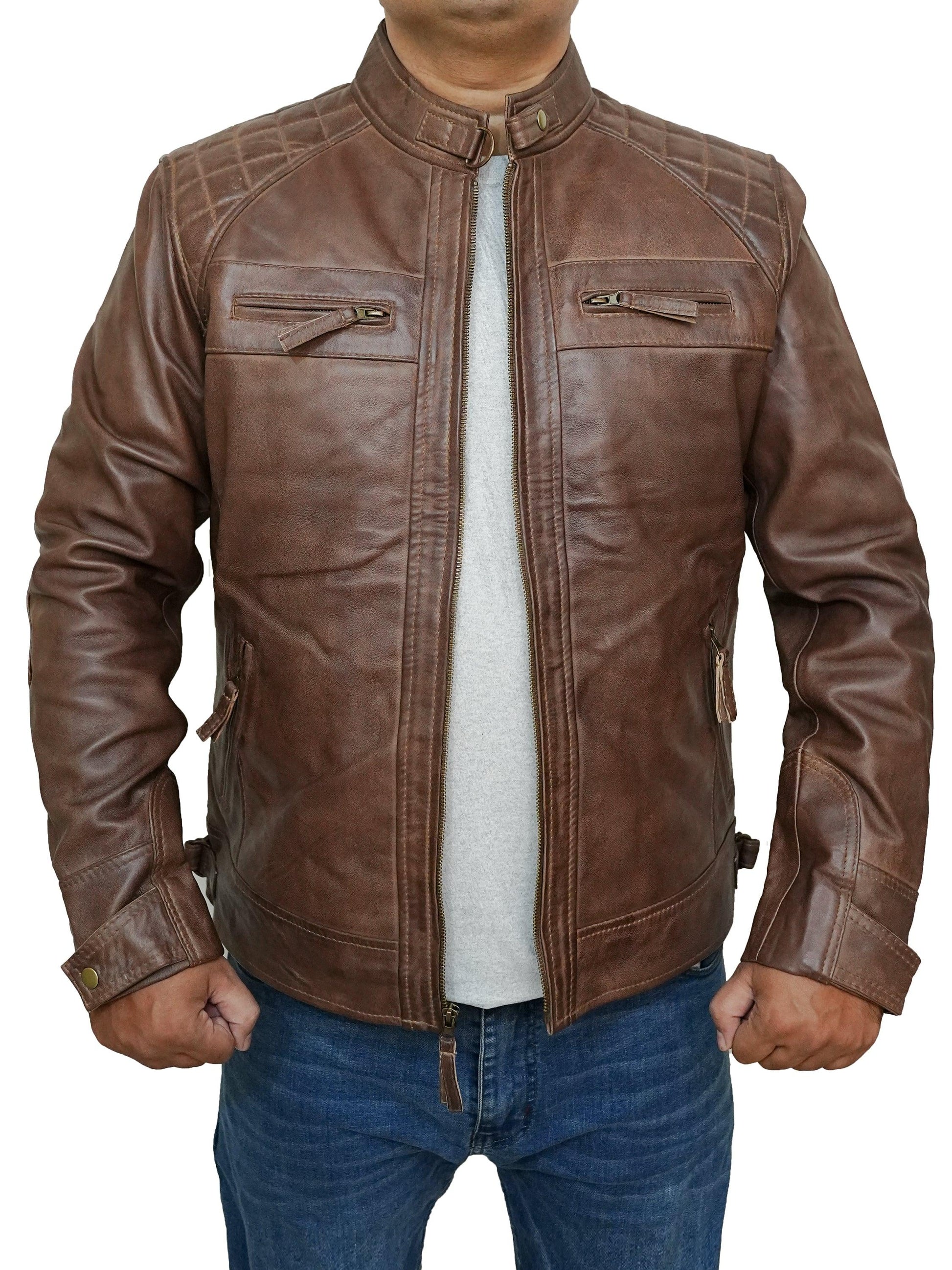 Bringo_Mens_Quilted_Shoulders_Moto_Biker_Cafe_Racer_Metal_Zipper_Strap_Collar_Chocolate_Brown_Lambskin_Leather_Jacket