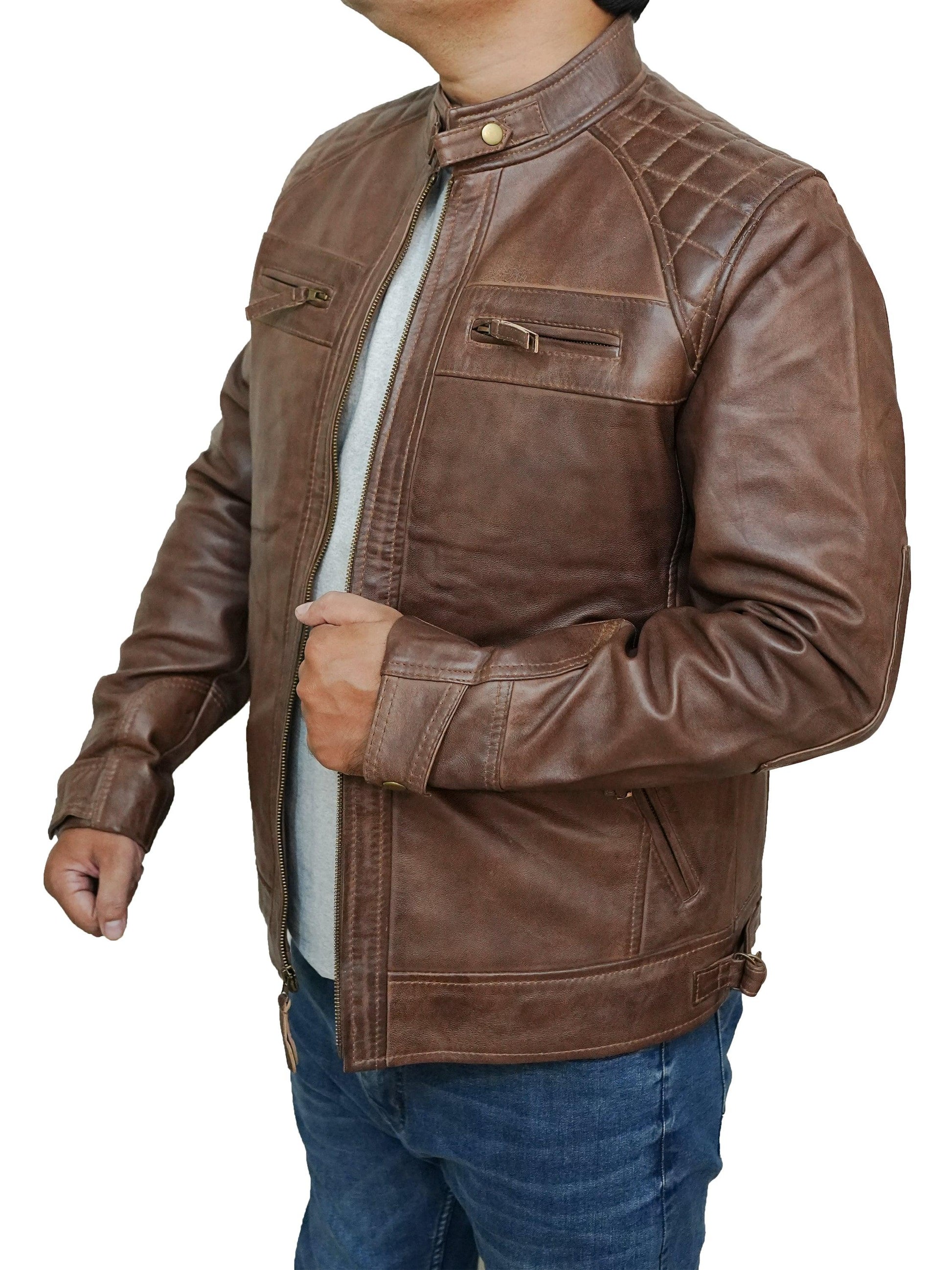 Bringo_Mens_Quilted_Shoulders_Moto_Biker_Cafe_Racer_Metal_Zipper_Strap_Collar_Chocolate_Brown_Lambskin_Leather_Jacket