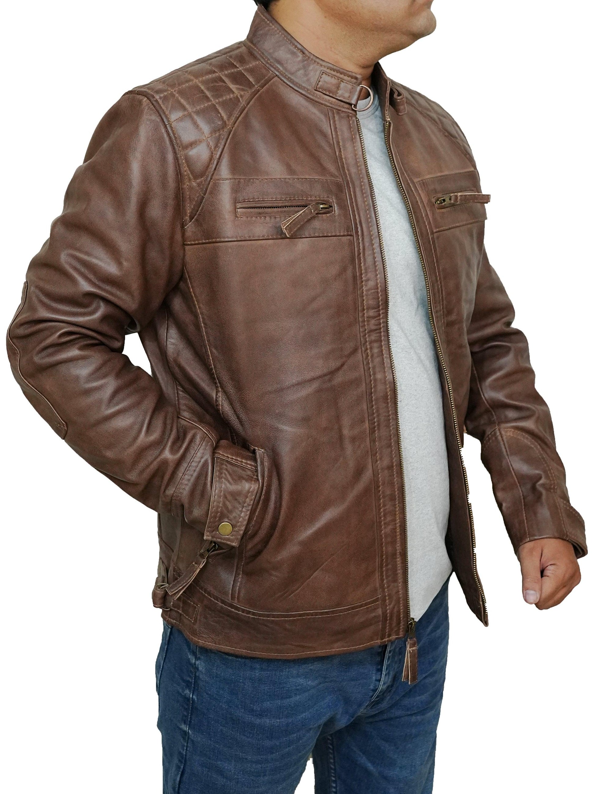 Bringo_Mens_Quilted_Shoulders_Moto_Biker_Cafe_Racer_Metal_Zipper_Strap_Collar_Chocolate_Brown_Lambskin_Leather_Jacket