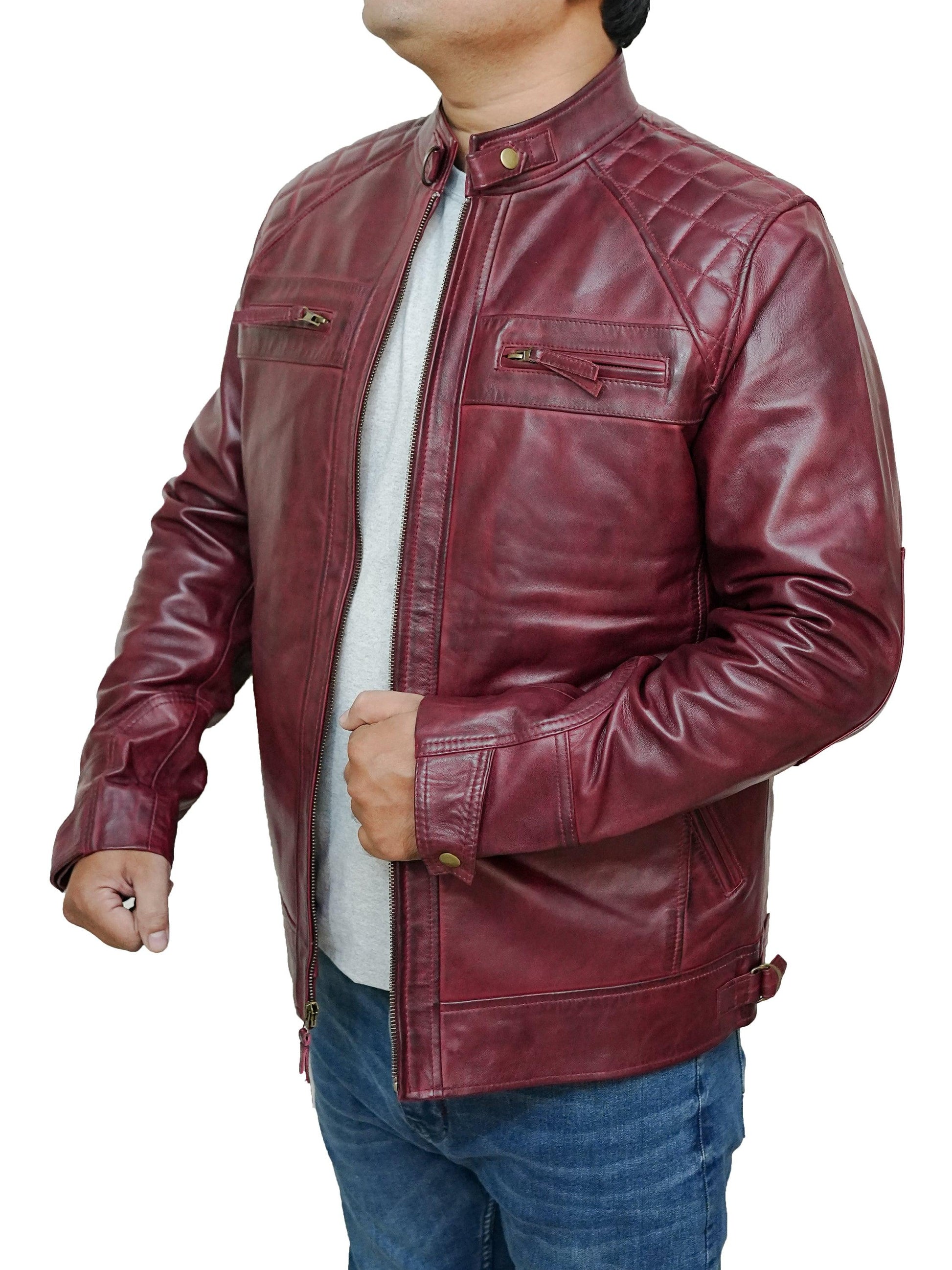 Bringo_Mens_Quilted_Shoulders_Moto_Biker_Cafe_Racer_Metal_Zipper_Strap_Collar_Maroon_Lambskin_Leather_Jacket