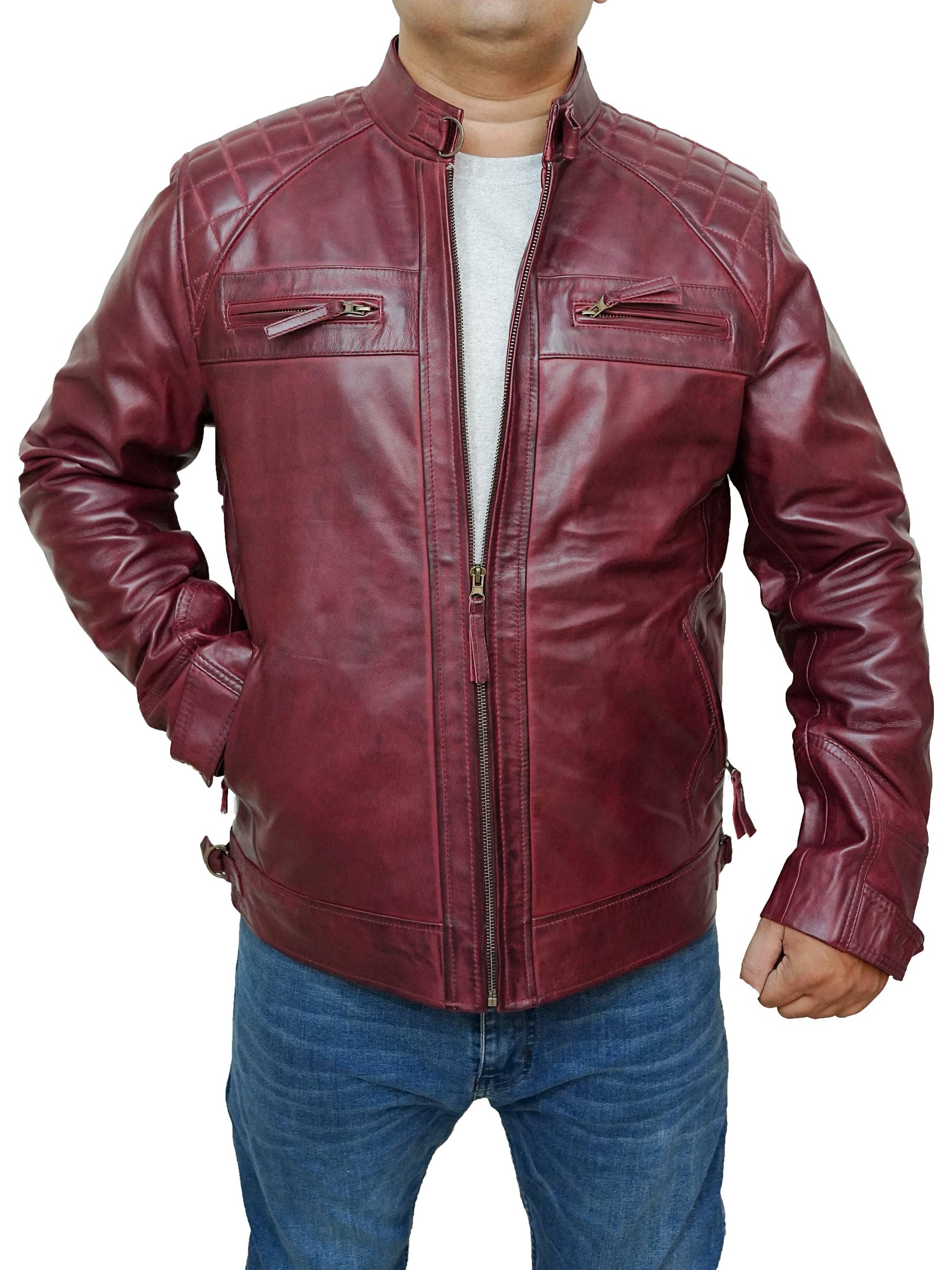 Bringo_Mens_Quilted_Shoulders_Moto_Biker_Cafe_Racer_Metal_Zipper_Strap_Collar_Maroon_Lambskin_Leather_Jacket