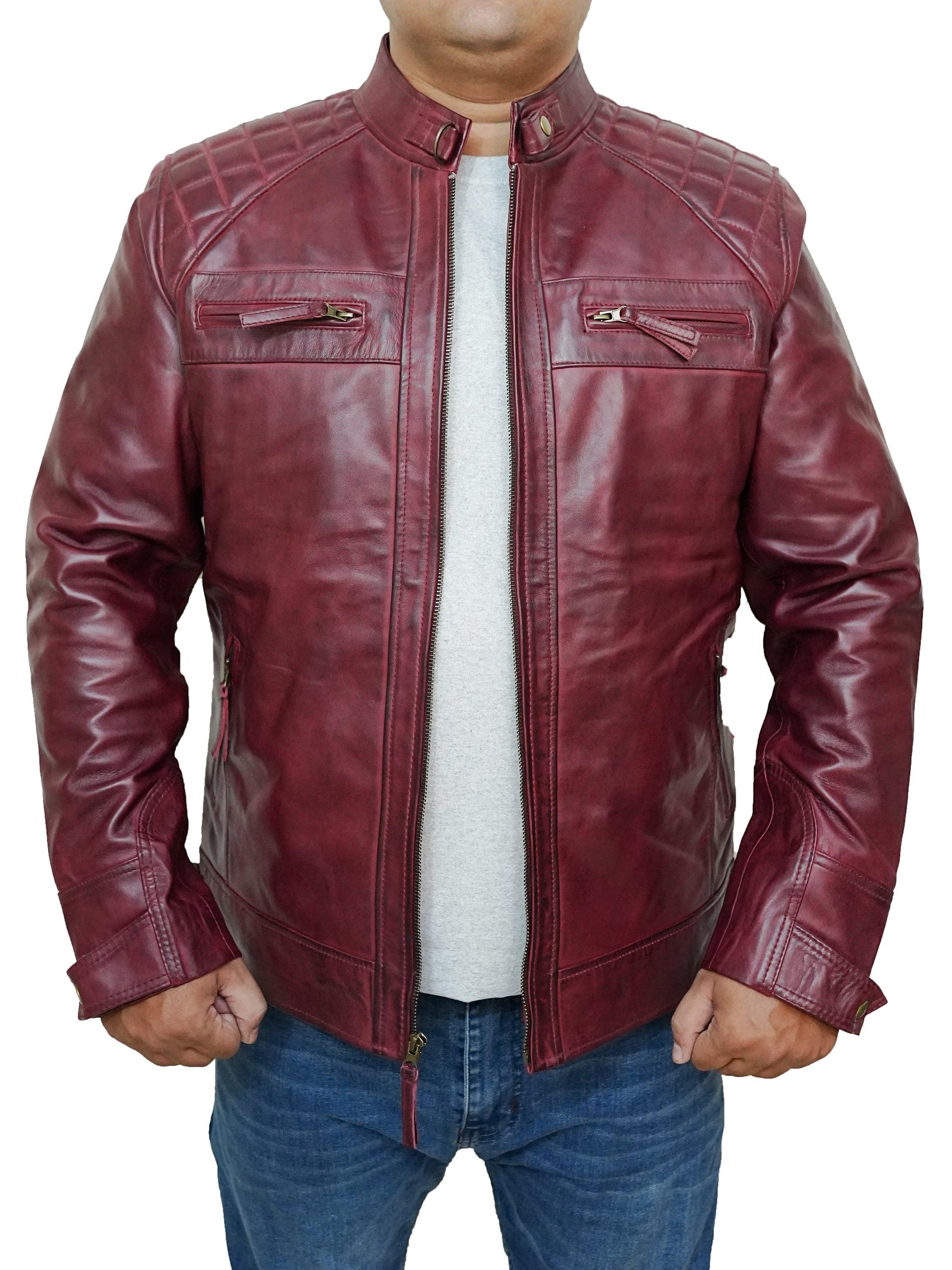 Bringo_Mens_Quilted_Shoulders_Moto_Biker_Cafe_Racer_Metal_Zipper_Strap_Collar_Maroon_Lambskin_Leather_Jacket