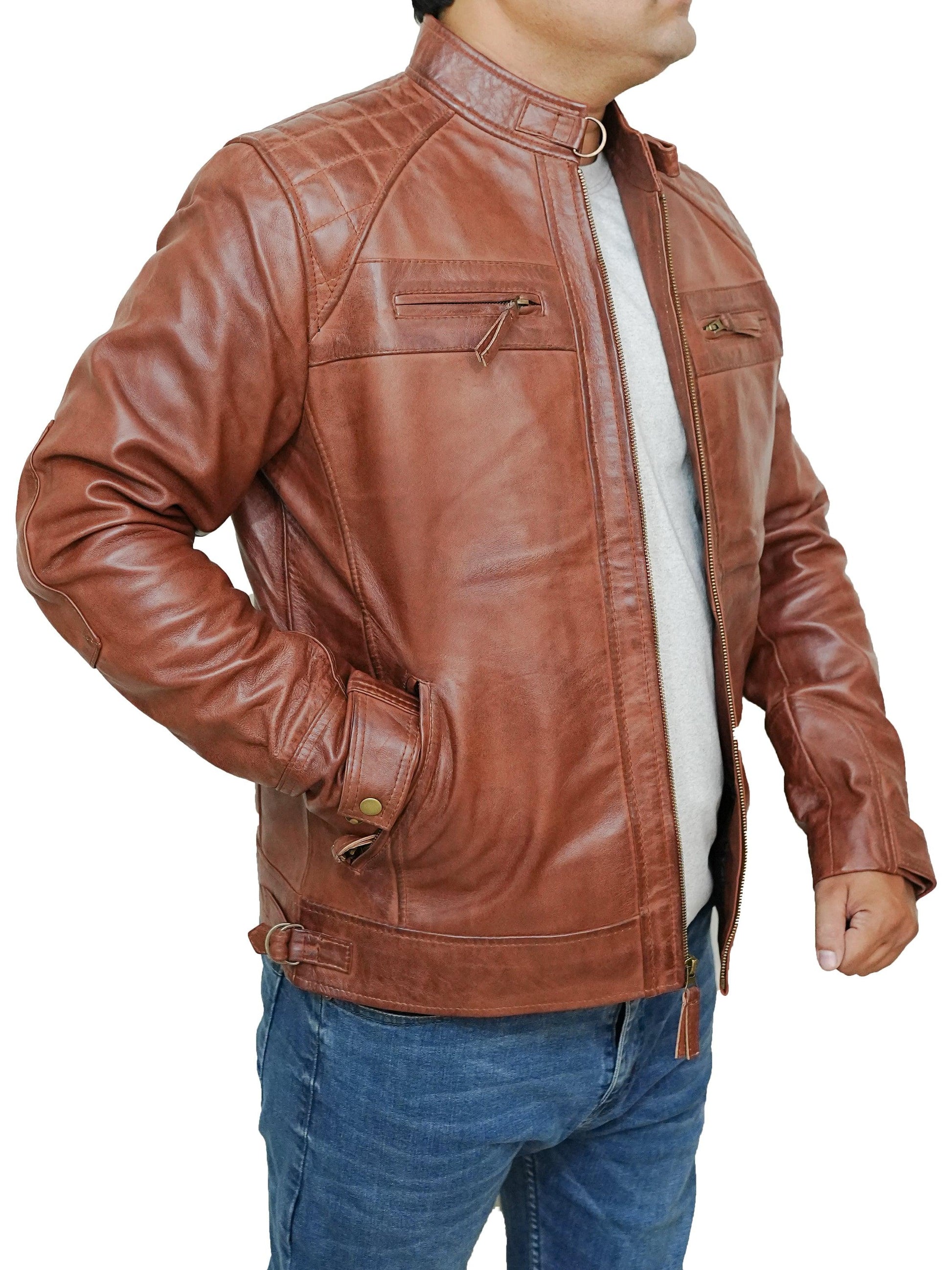 Bringo_Mens_Quilted_Shoulders_Moto_Biker_Cafe_Racer_Metal_Zipper_Strap_Collar_Tan_Brown_Lambskin_Leather_Jacket