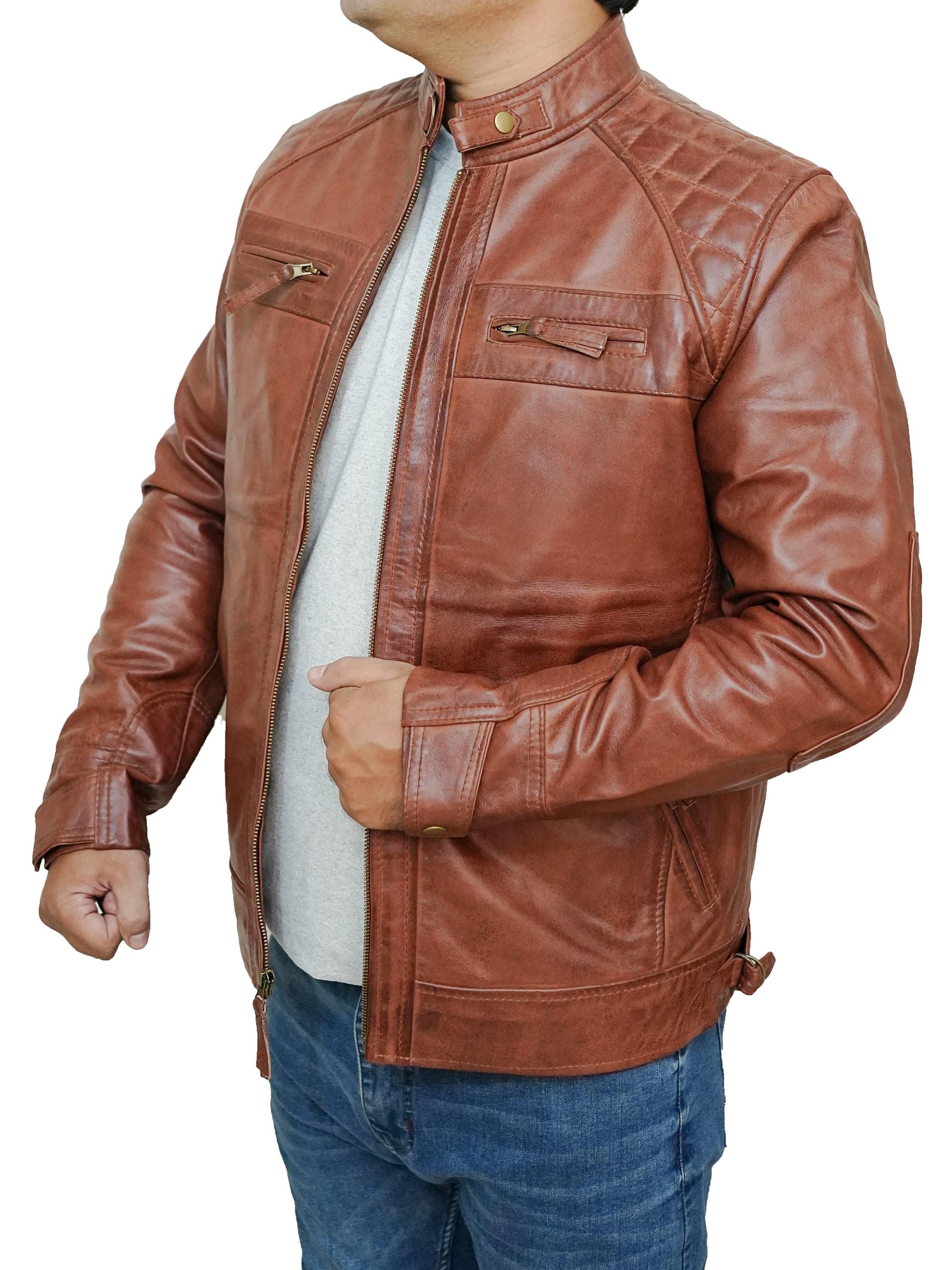 Bringo_Mens_Quilted_Shoulders_Moto_Biker_Cafe_Racer_Metal_Zipper_Strap_Collar_Tan_Brown_Lambskin_Leather_Jacket