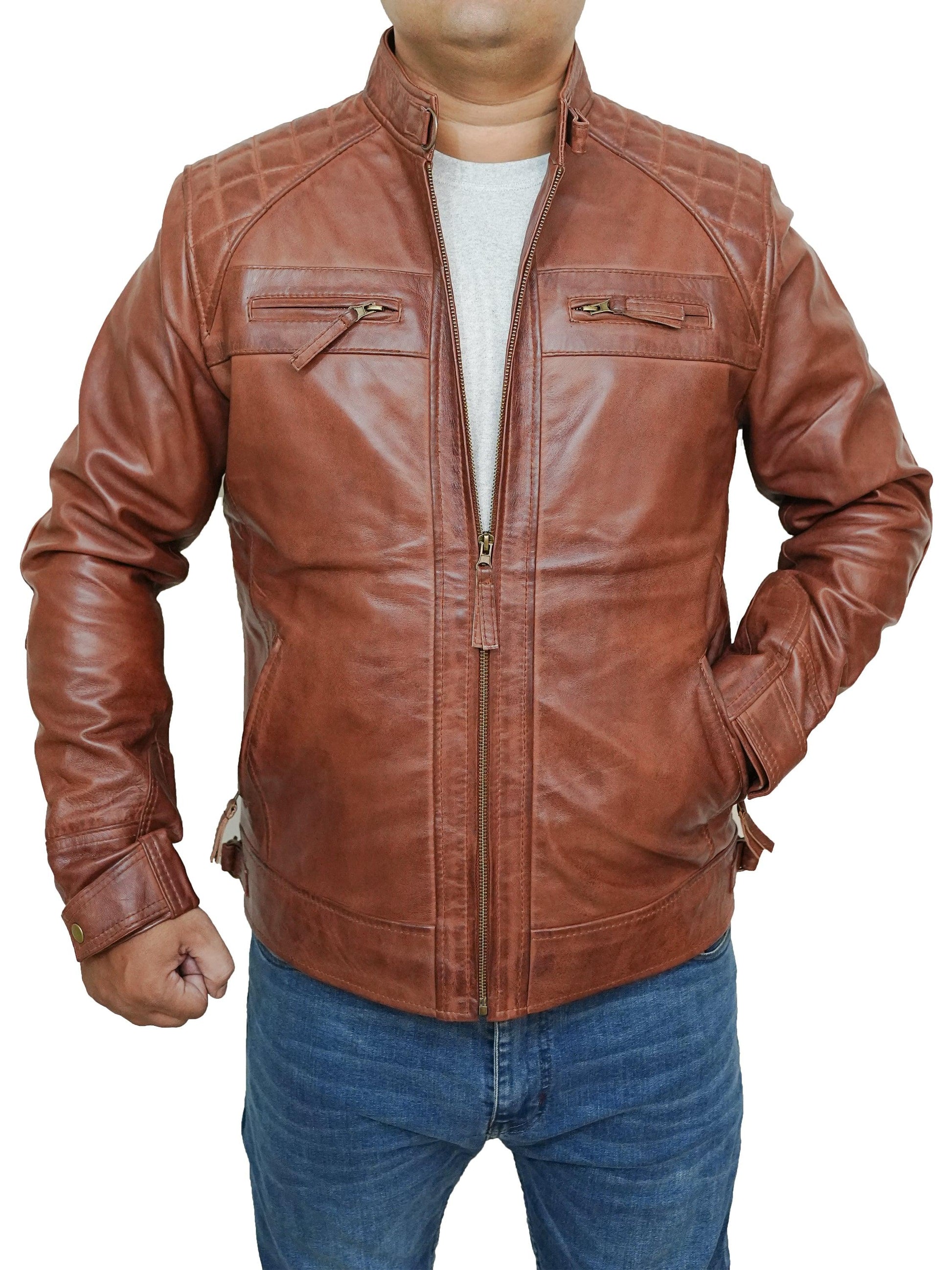 Bringo_Mens_Quilted_Shoulders_Moto_Biker_Cafe_Racer_Metal_Zipper_Strap_Collar_Tan_Brown_Lambskin_Leather_Jacket