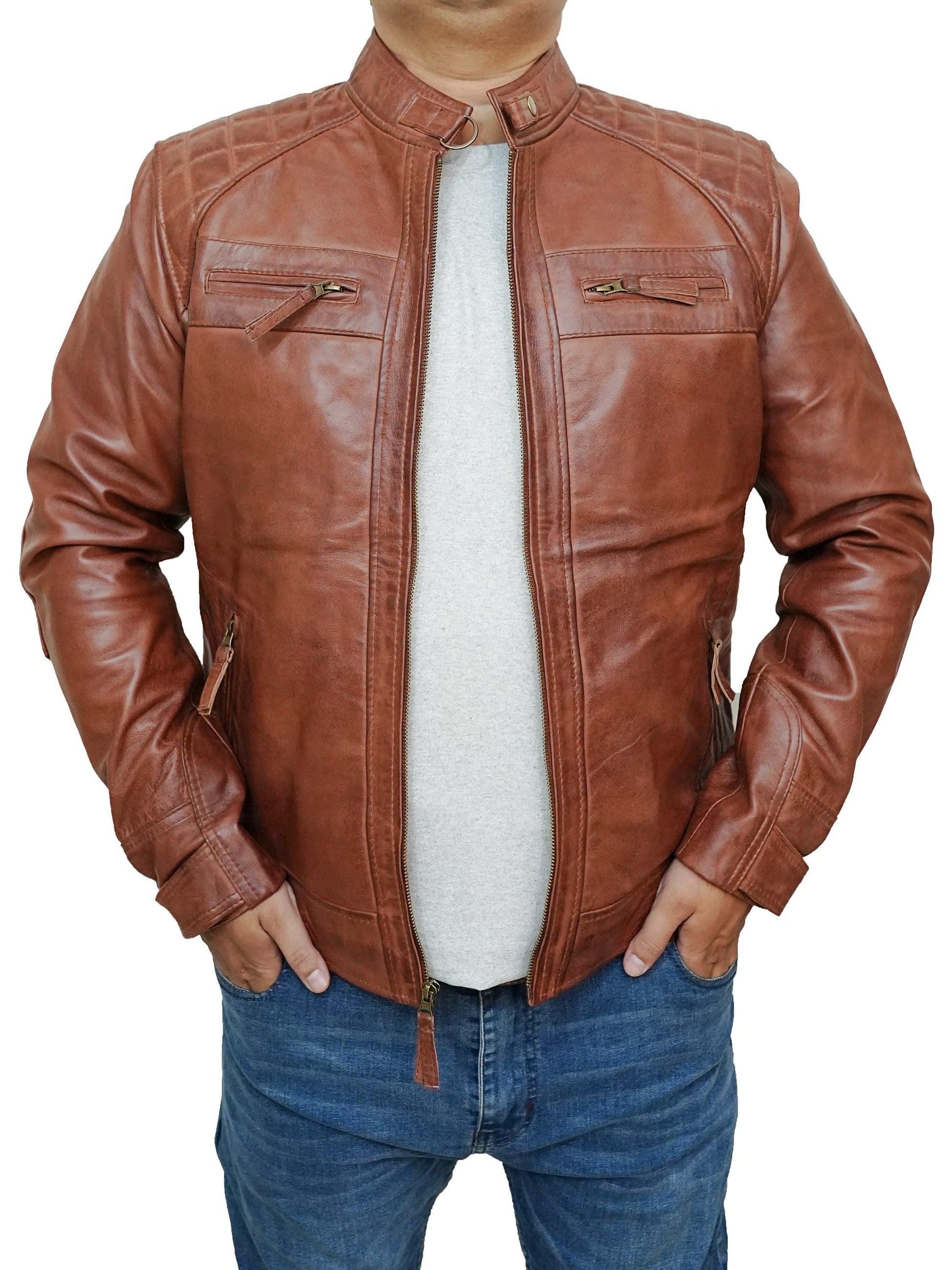 Bringo_Mens_Quilted_Shoulders_Moto_Biker_Cafe_Racer_Metal_Zipper_Strap_Collar_Tan_Brown_Lambskin_Leather_Jacket