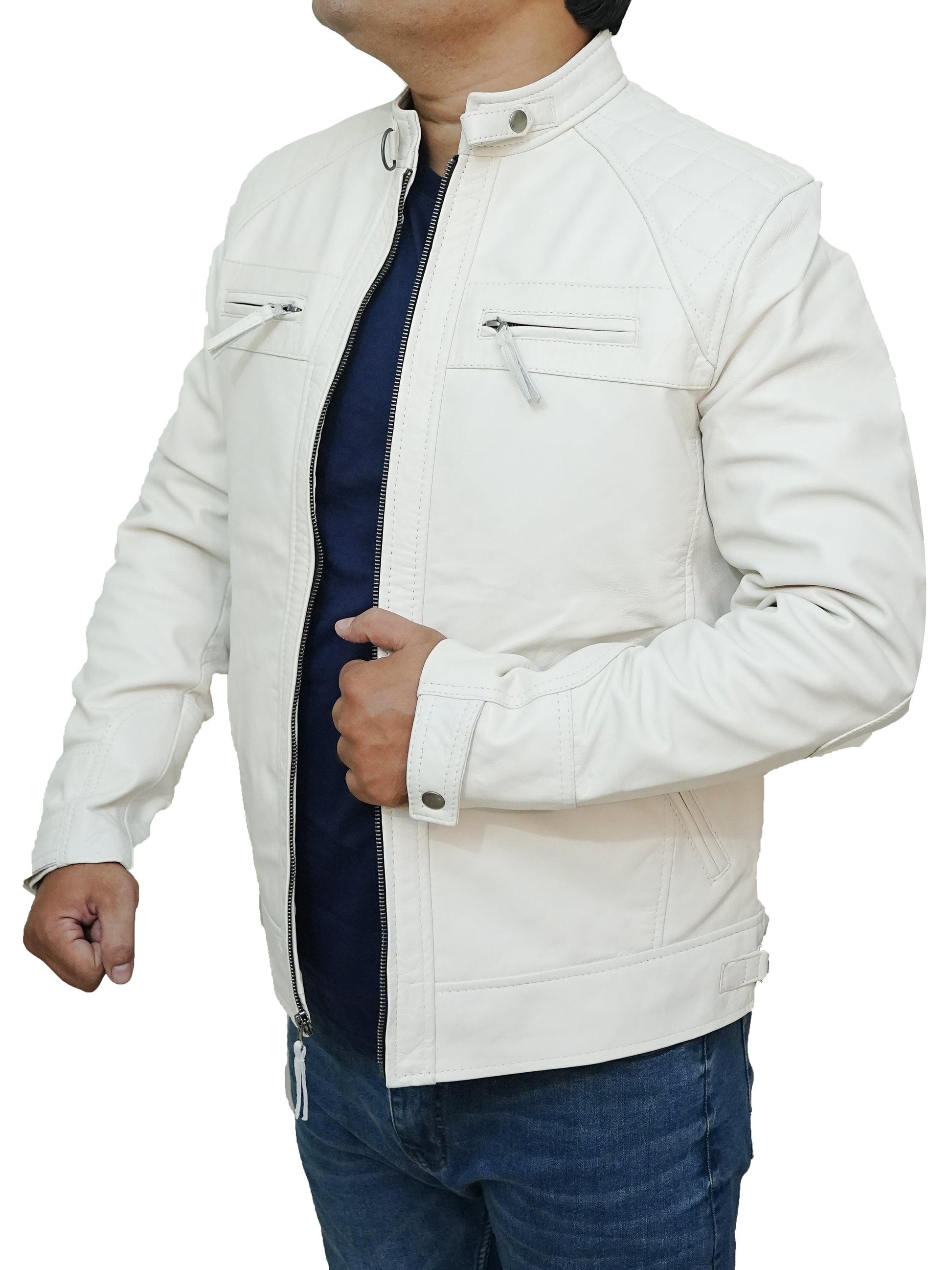 Bringo_Mens_Quilted_Shoulders_Moto_Biker_Cafe_Racer_Metal_Zipper_Strap_Collar_White_Lambskin_Leather_Jacket