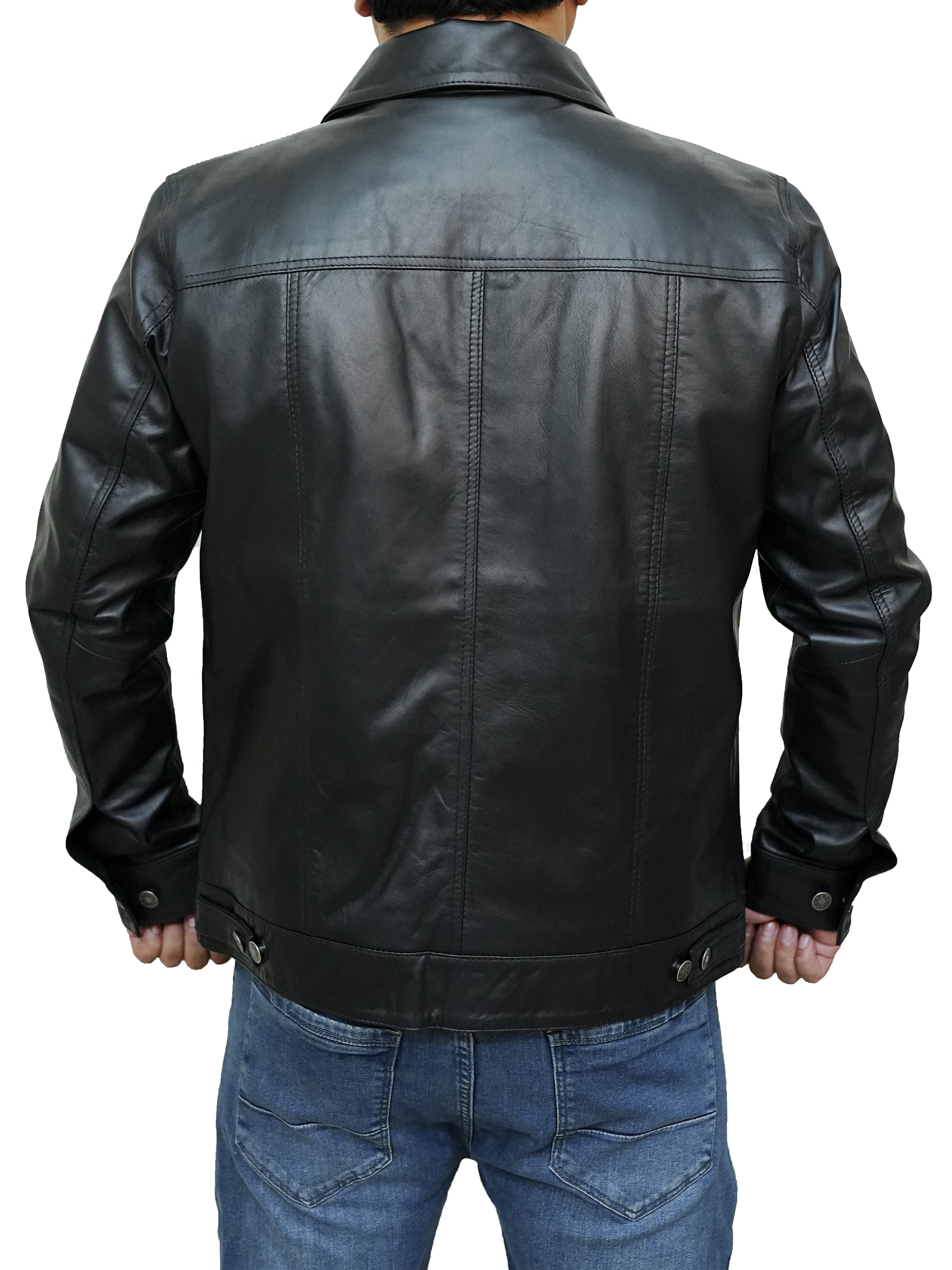 Bringo_Mens_Shirt_Collar_Mot_Biker_Racer_Bomber_Trucker_Button_Black_Lambskin_Leather_Jacket