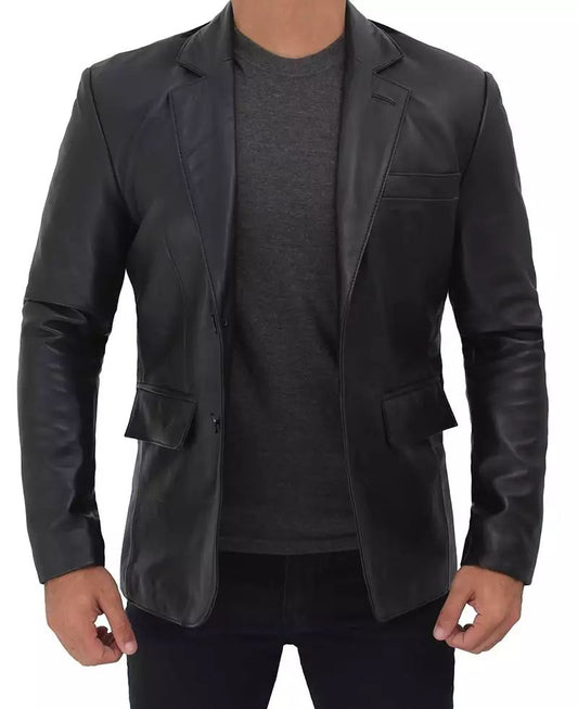 Bringo_Mens_Two_Button_Notch_Lapel_Jet_Black_Lambskin_Leather_Blazer_Coat_Vents