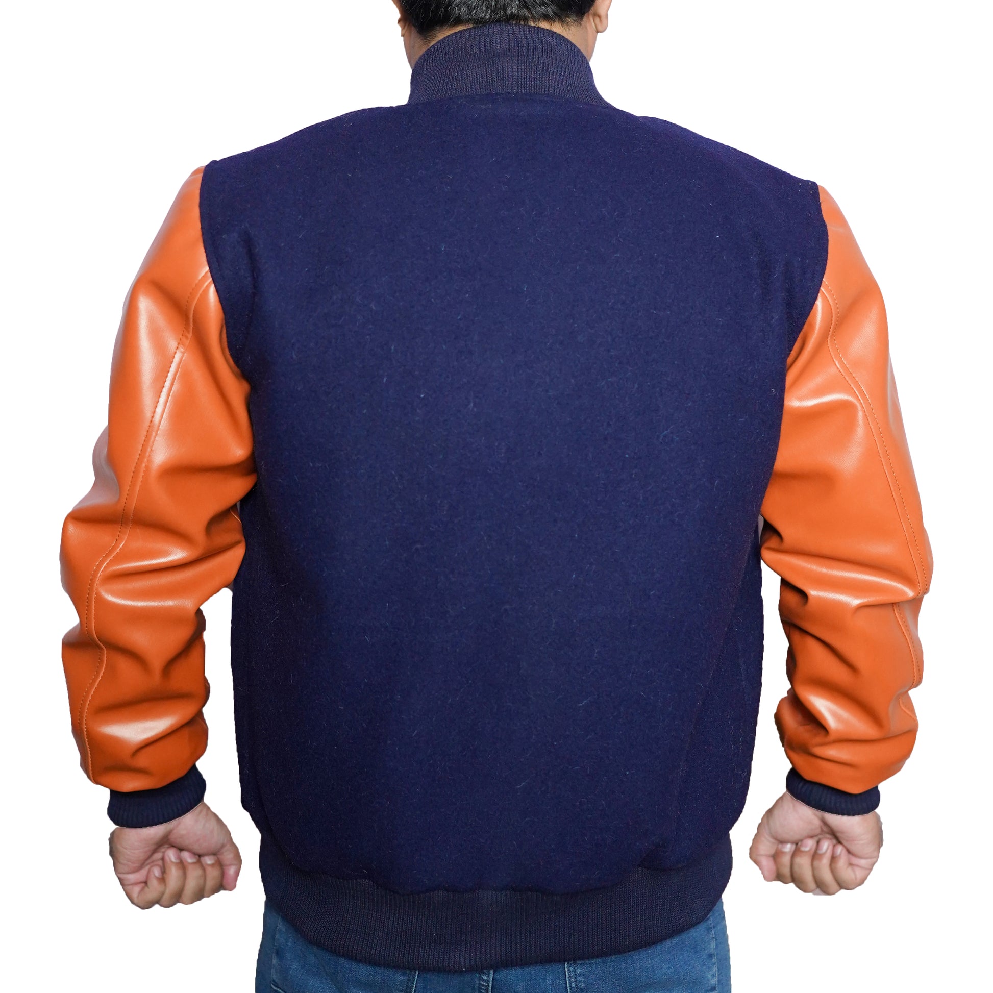 Bringo_Mens_Varsity_Letterman_Jacket_Baseball_Sports_College_Team_Moto_Biker_Racer_Bomber_Navy_Blue_Wool_Brown_Lambskin_Leather_Rib_Knitted_Collar_Snap_Button