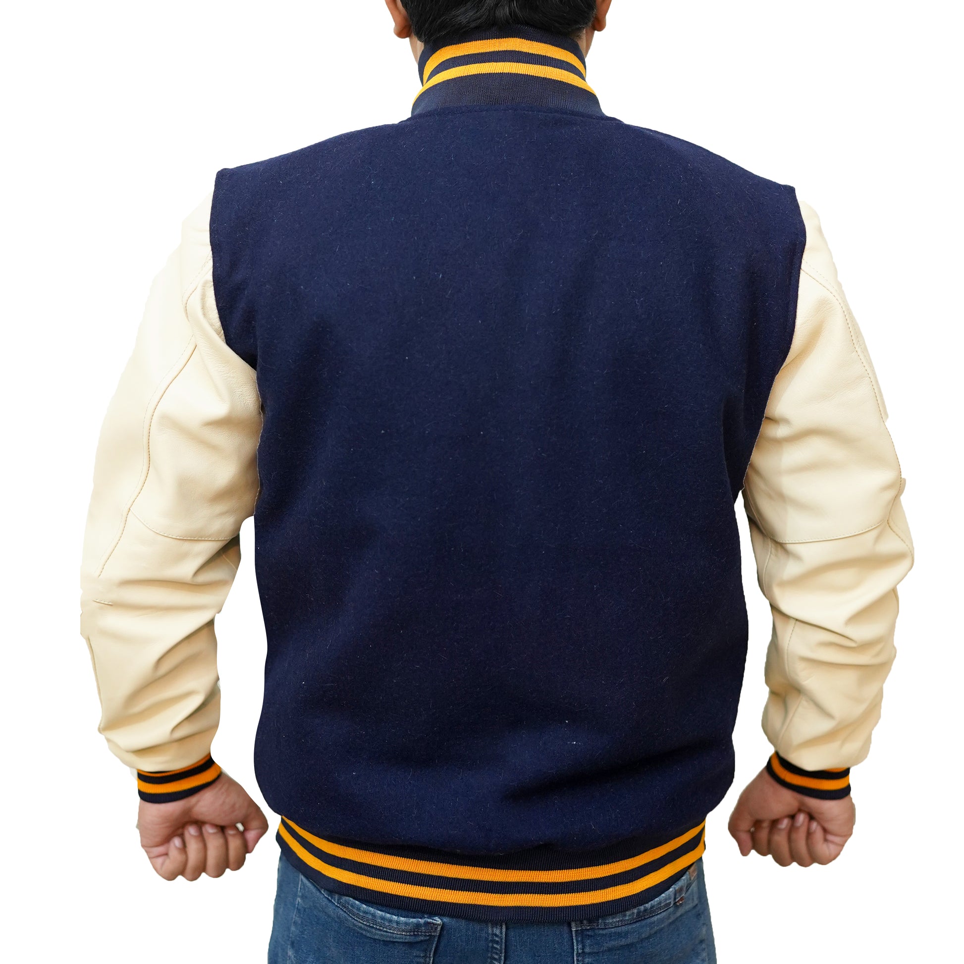 Bringo_Mens_Varsity_Letterman_Jacket_Baseball_Sports_College_Team_Moto_Biker_Racer_Bomber_Navy_Blue_Wool_White_Lambskin_Leather_Rib_Knitted_Collar_Snap_Button