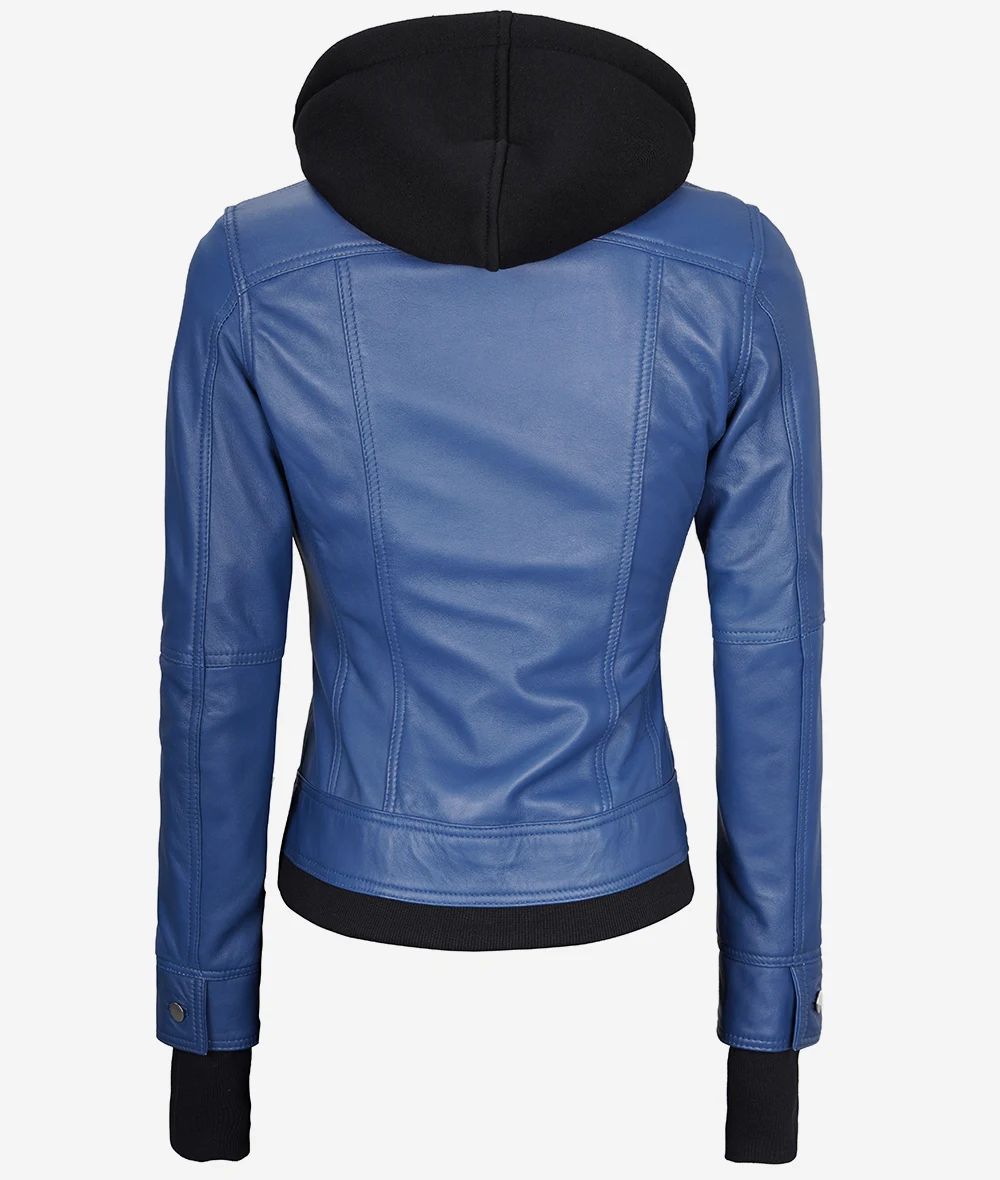 Bringo_Women_Moto_Biker_Racer_Bomber_Removable_Hood_Thumbhole_Shirt_Collar_Blue_Lambskin_Leather_Jacket_Metal_Zipper