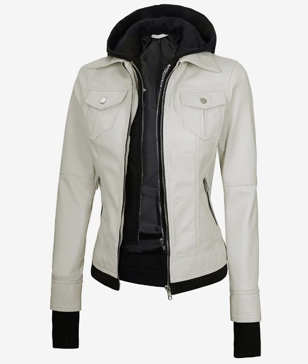 Bringo_Women_Moto_Biker_Racer_Bomber_Removable_Hood_Thumbhole_Shirt_Collar_Off_White_Lambskin_Leather_Jacket_Metal_Zipper