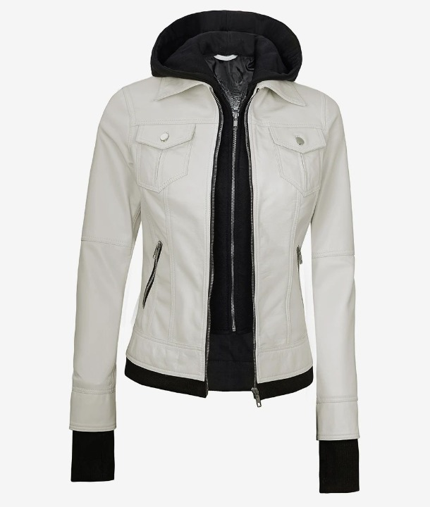 Bringo_Women_Moto_Biker_Racer_Bomber_Removable_Hood_Thumbhole_Shirt_Collar_Off_White_Lambskin_Leather_Jacket_Metal_Zipper