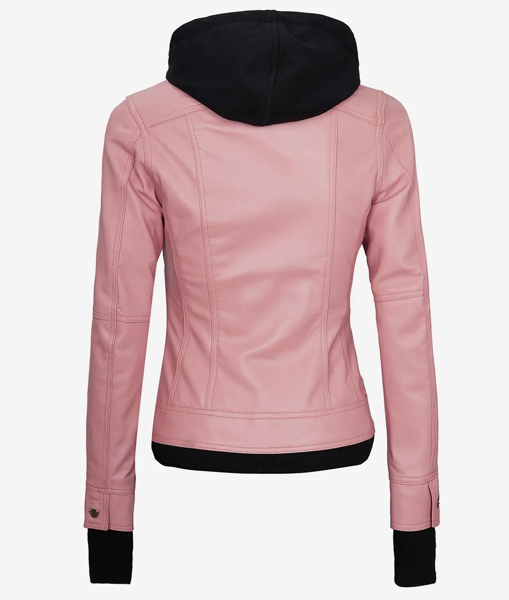 Bringo_Women_Moto_Biker_Racer_Bomber_Removable_Hood_Thumbhole_Shirt_Collar_Pink_Lambskin_Leather_Jacket_Metal_Zipper