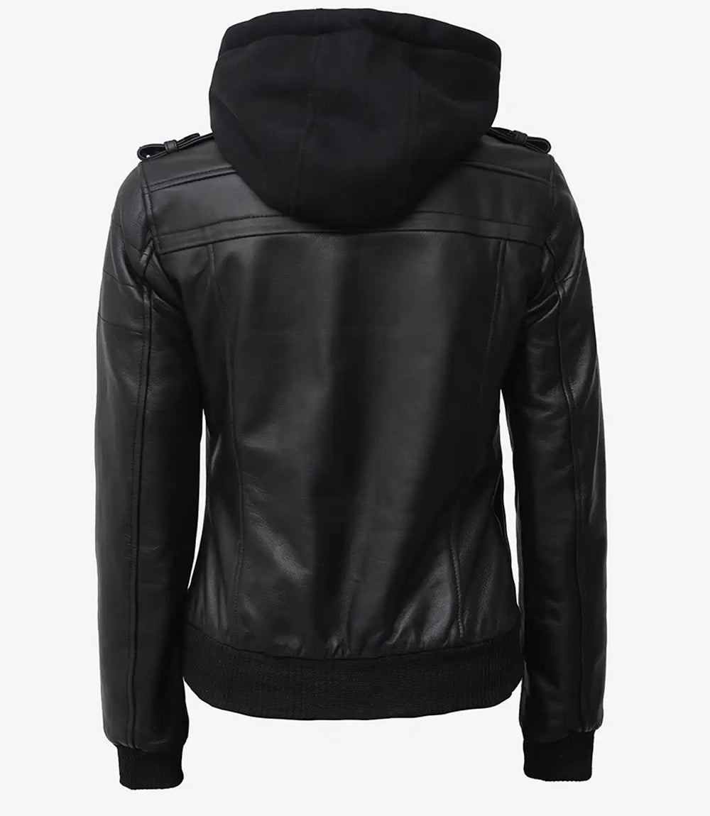 Bringo_Womens_Belted_Buckle_Collar_Removable_Hood_Black_Lambskin_Leather_Jacket_Metal_Zipper