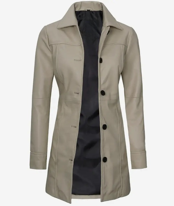 Bringo_Womens_Button_Shirt_Collar_Beige_Lambskin_Leather_Car_Trench_Winter_Long_Coat