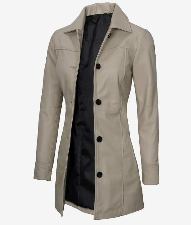 Bringo_Womens_Button_Shirt_Collar_Beige_Lambskin_Leather_Car_Trench_Winter_Long_Coat