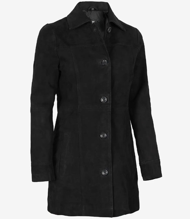 Bringo_Womens_Button_Shirt_Collar_Black_Suede_Lambskin_Leather_Car_Trench_Winter_Long_Coat