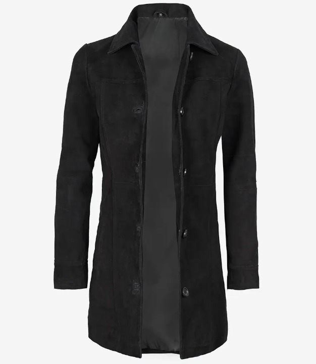 Bringo_Womens_Button_Shirt_Collar_Black_Suede_Lambskin_Leather_Car_Trench_Winter_Long_Coat