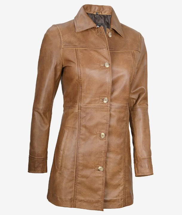 Bringo_Womens_Button_Shirt_Collar_Camel_Brown_Lambskin_Leather_Car_Trench_Winter_Long_Coat