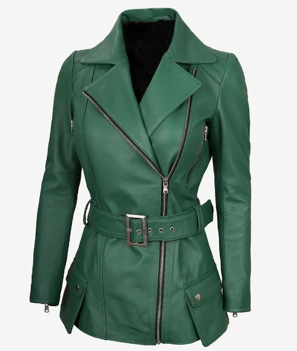 Bringo_Womens_Moto_Biker_Racer_Belted_Green_Lambskin_Leather_Jacket