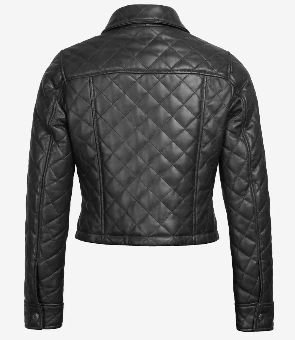 Bringo_Womens_Quilted_Shirt_Collar_Moto_Biker_Bomber_Racer_Button_Black_Lambskin_Leather_Cropped_Jacket