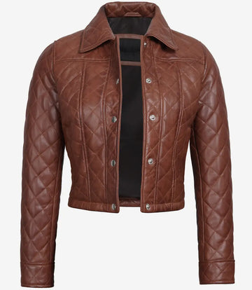 Bringo_Womens_Quilted_Shirt_Collar_Moto_Biker_Bomber_Racer_Button_Cognac_Lambskin_Leather_Cropped_Jacket