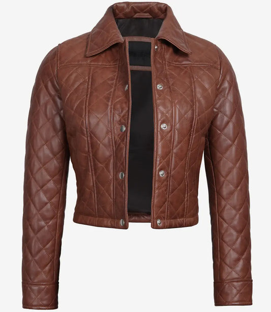 Bringo_Womens_Quilted_Shirt_Collar_Moto_Biker_Bomber_Racer_Button_Cognac_Lambskin_Leather_Cropped_Jacket