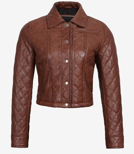 Bringo_Womens_Quilted_Shirt_Collar_Moto_Biker_Bomber_Racer_Button_Cognac_Lambskin_Leather_Cropped_Jacket