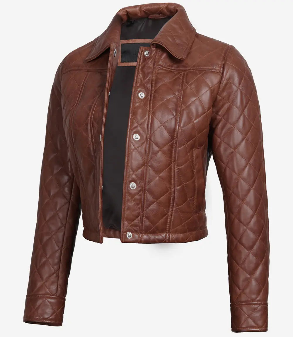 Bringo_Womens_Quilted_Shirt_Collar_Moto_Biker_Bomber_Racer_Button_Cognac_Lambskin_Leather_Cropped_Jacket
