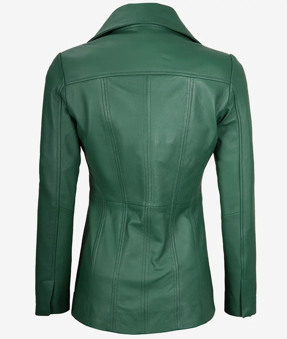 Bringo_Womens_Three_Button_Lapel_Collar_Green_Lambskin_Leather_Blazer