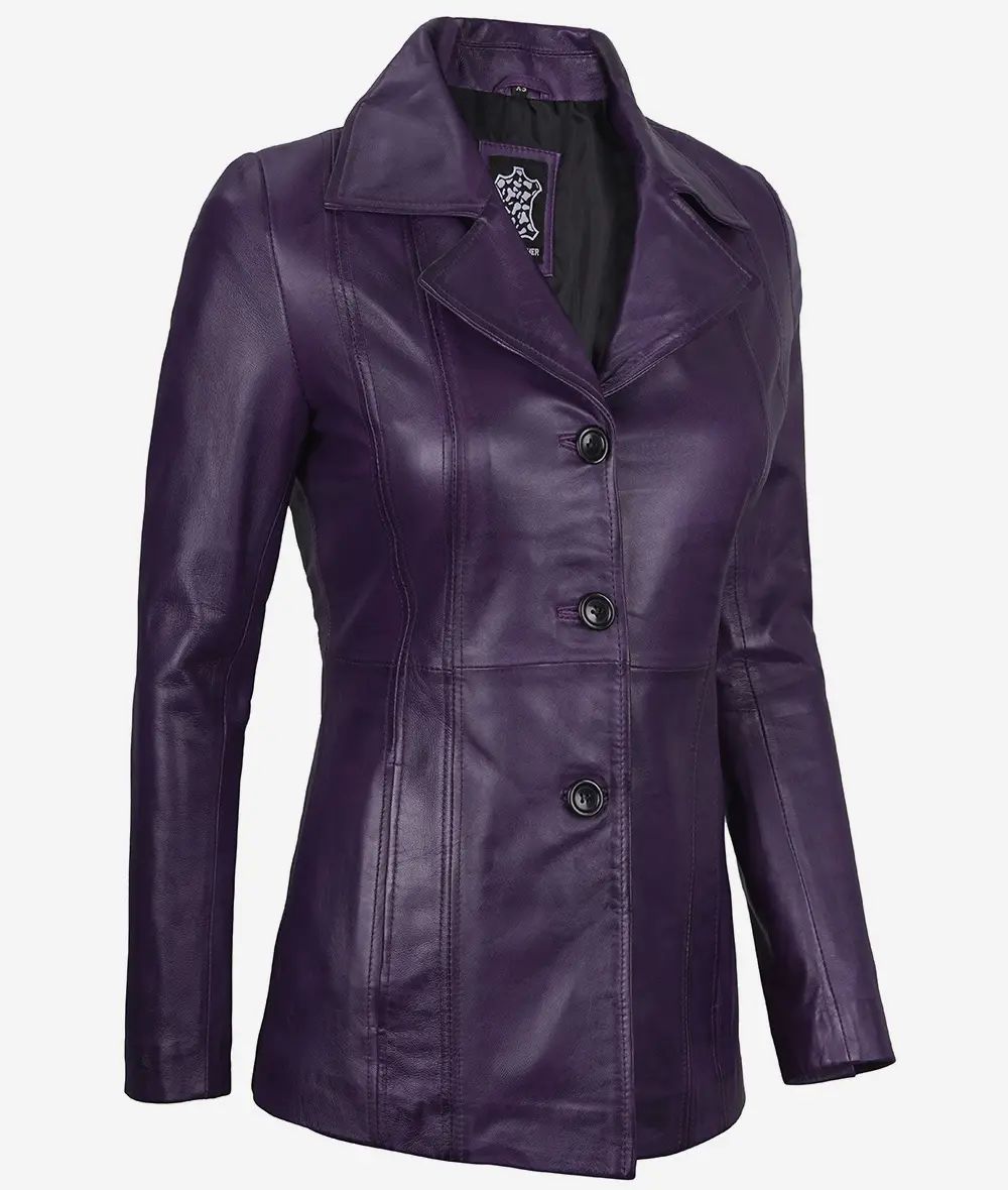 Bringo_Womens_Three_Button_Lapel_Collar_Purple_Lambskin_Leather_Blazer