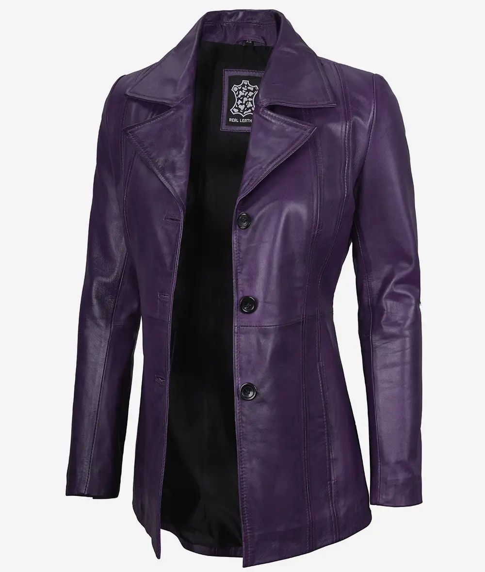 Bringo_Womens_Three_Button_Lapel_Collar_Purple_Lambskin_Leather_Blazer