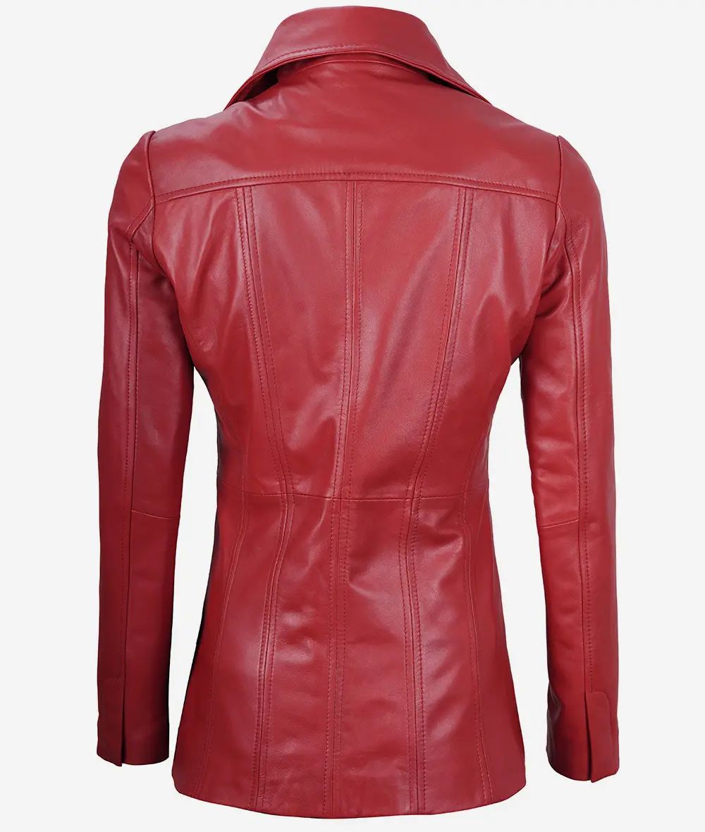 Bringo_Womens_Three_Button_Lapel_Collar_Red_Lambskin_Leather_Blazer