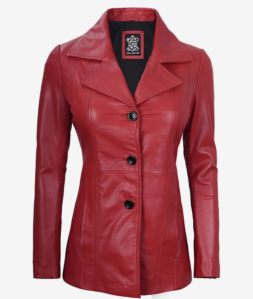 Bringo_Womens_Three_Button_Lapel_Collar_Red_Lambskin_Leather_Blazer