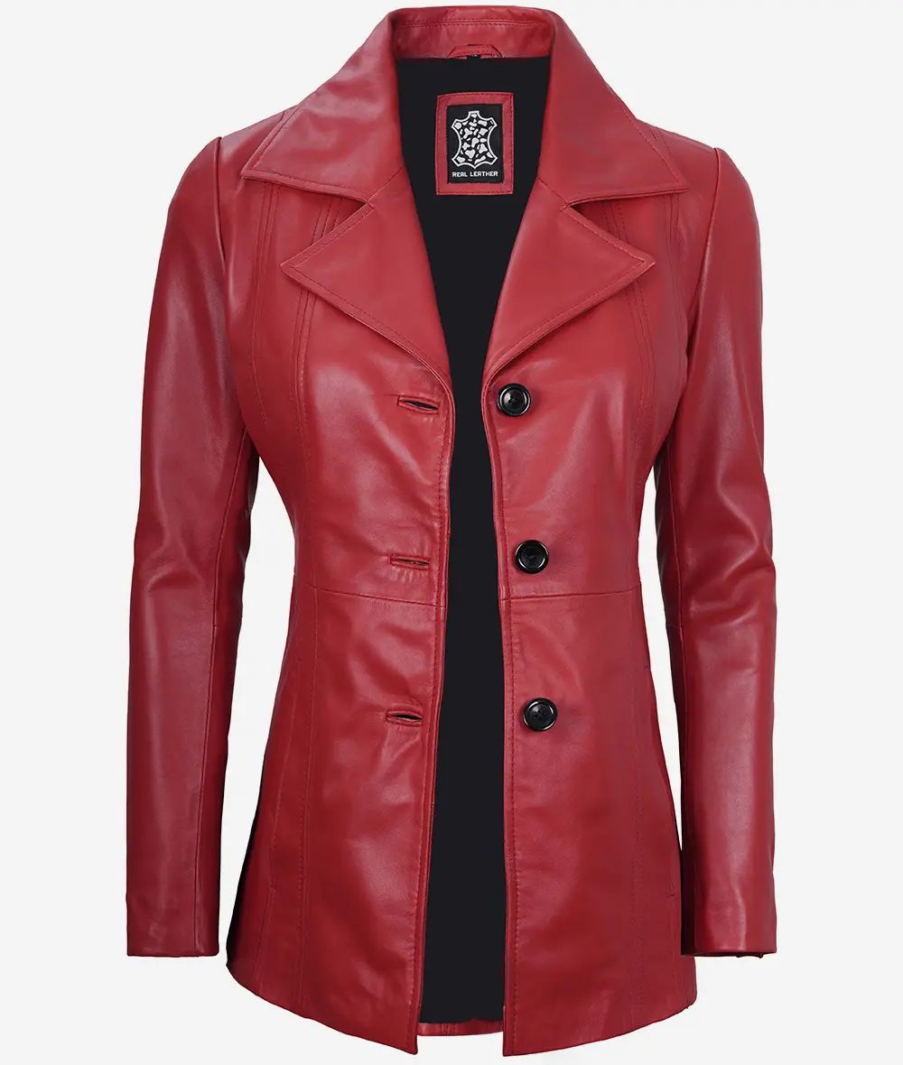 Bringo_Womens_Three_Button_Lapel_Collar_Red_Lambskin_Leather_Blazer