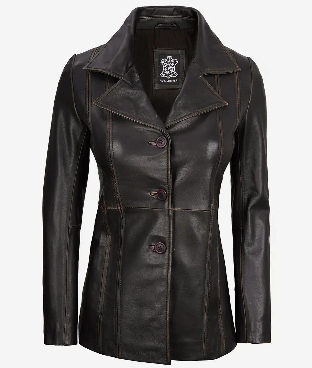 Bringo_Womens_Three_Button_Lapel_Collar_Vintage_Brown_Lambskin_Leather_Blazer