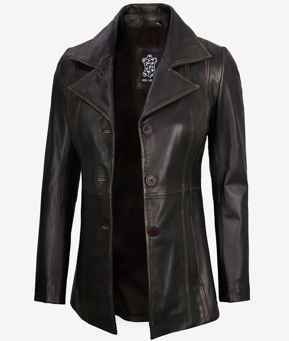 Bringo_Womens_Three_Button_Lapel_Collar_Vintage_Brown_Lambskin_Leather_Blazer