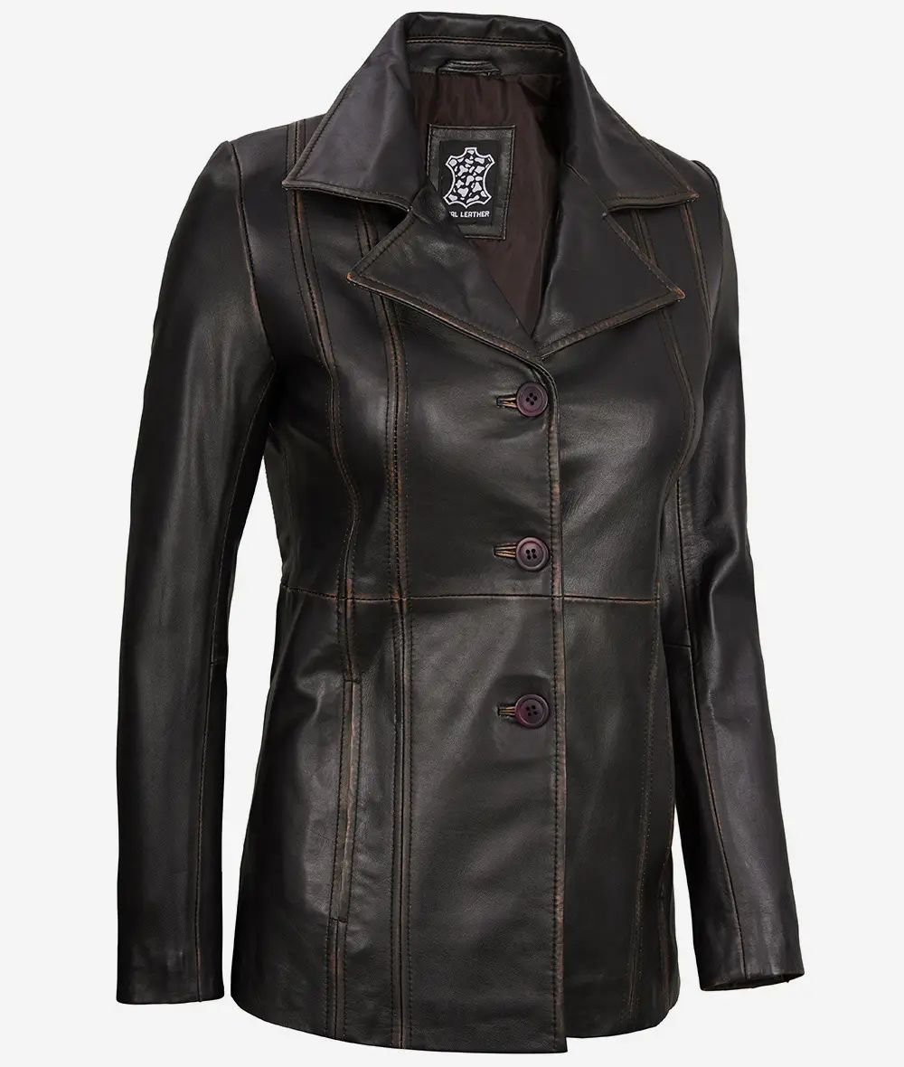 Bringo_Womens_Three_Button_Lapel_Collar_Vintage_Rub_Off_Brown_Lambskin_Leather_Blazer