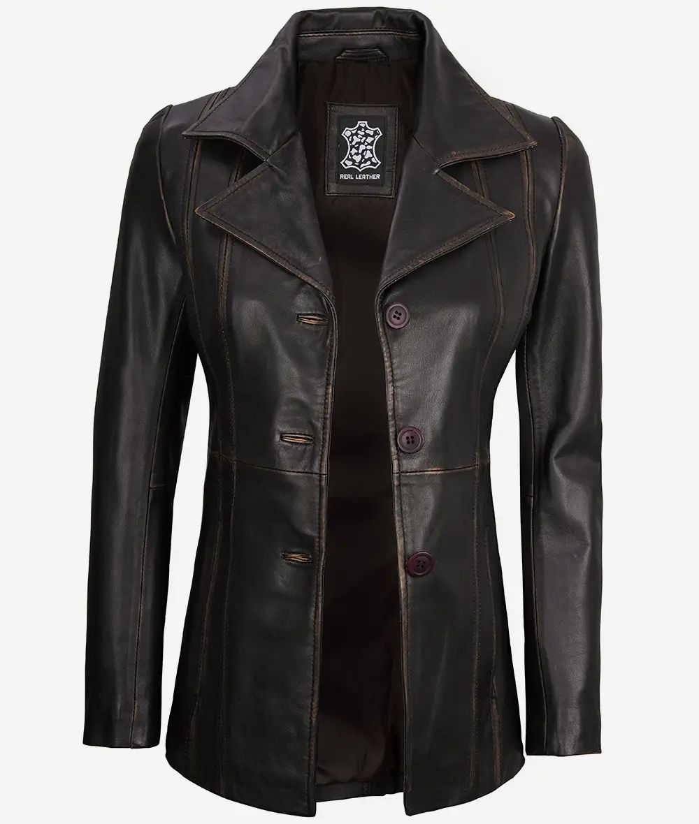 Bringo_Womens_Three_Button_Lapel_Collar_Vintage_Rub_Off_Brown_Lambskin_Leather_Blazer