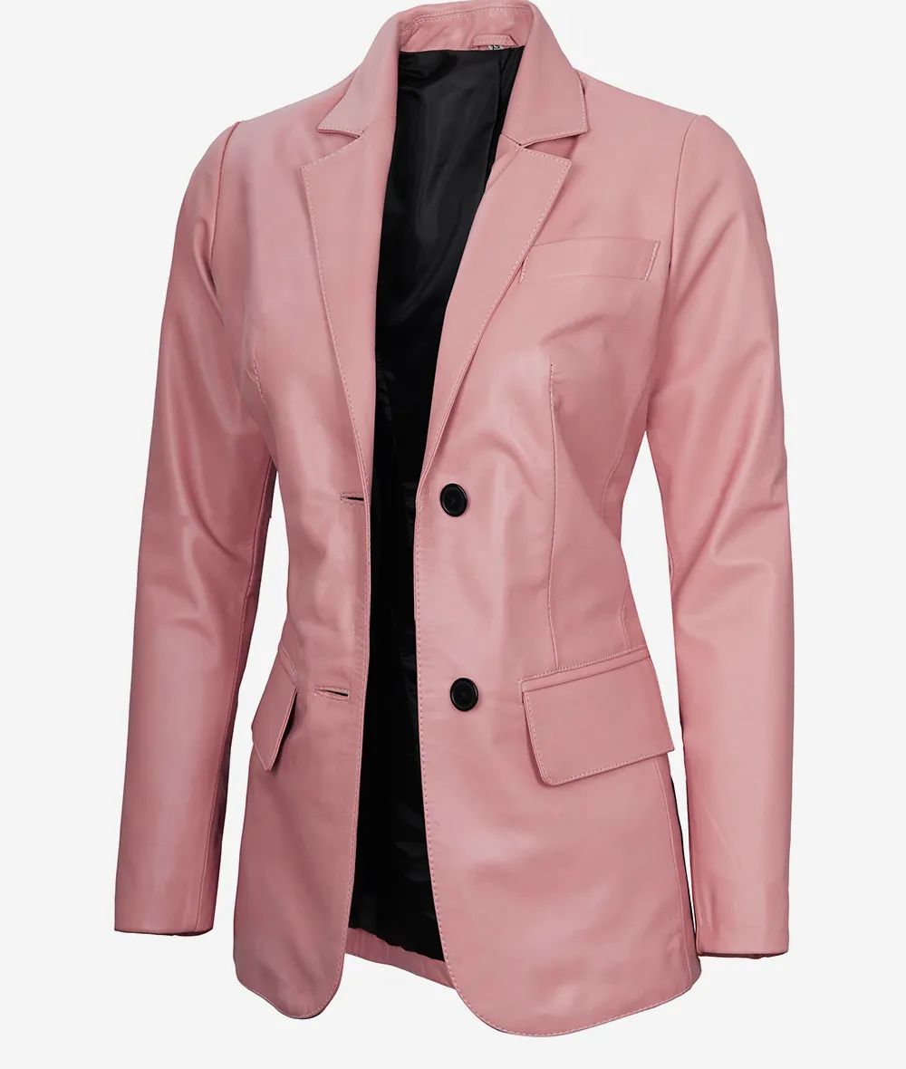 Bringo_Womens_Two_Button_Notch_Lapel_Pink_Lambskin_Leather_Blazer_Vents