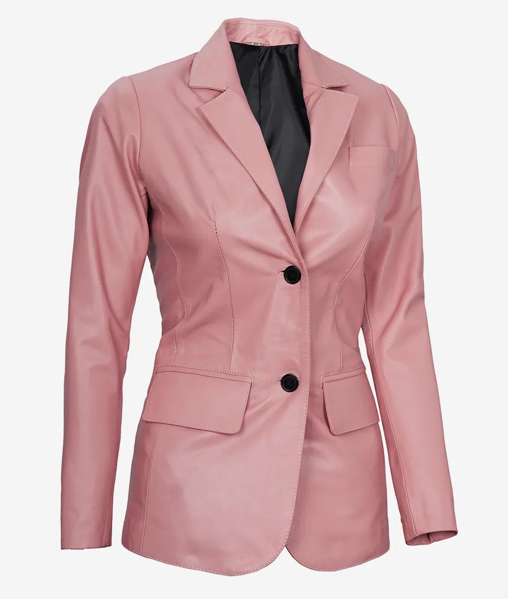 Bringo_Womens_Two_Button_Notch_Lapel_Pink_Lambskin_Leather_Blazer_Vents