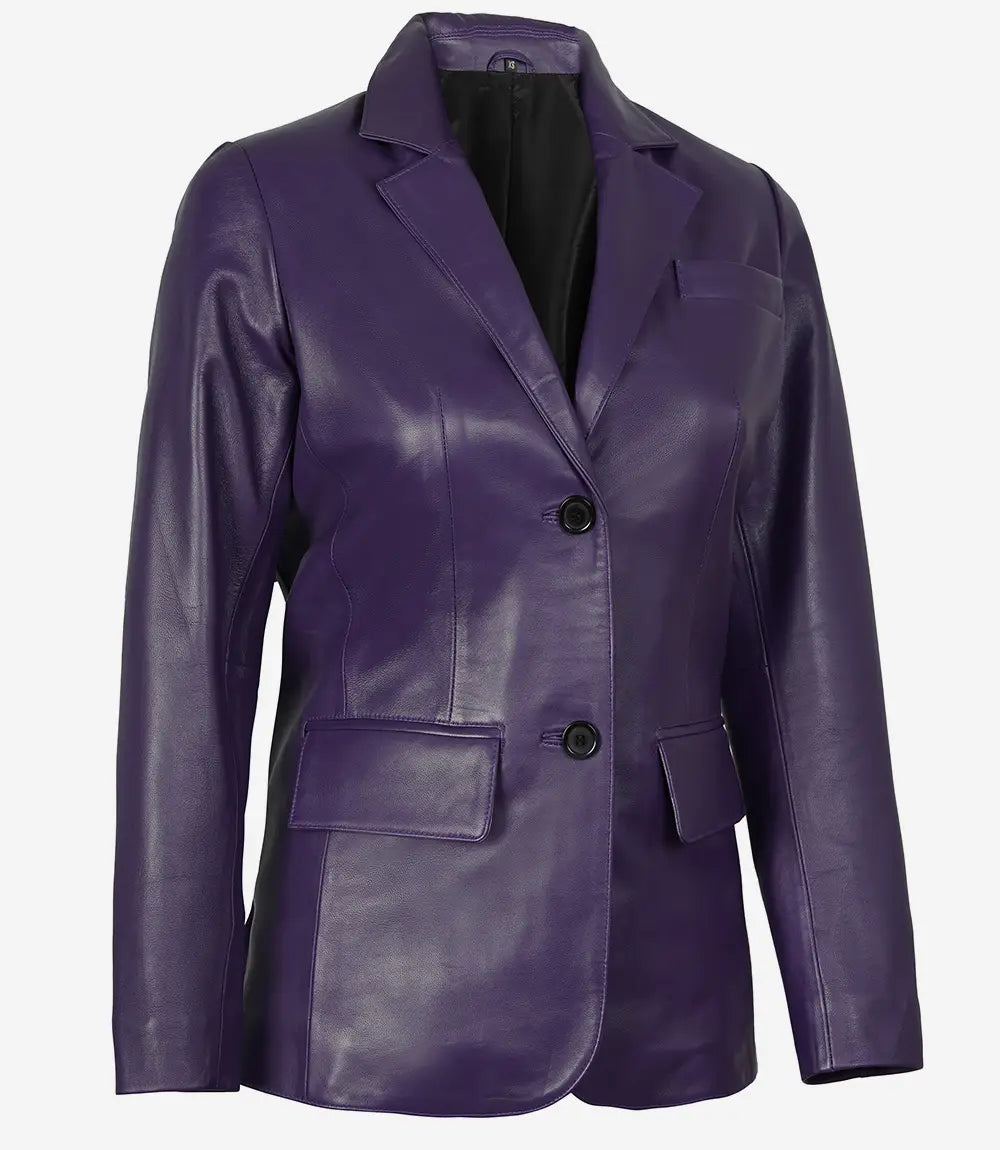 Bringo_Womens_Two_Button_Notch_Lapel_Purple_Lambskin_Leather_Blazer_Vents