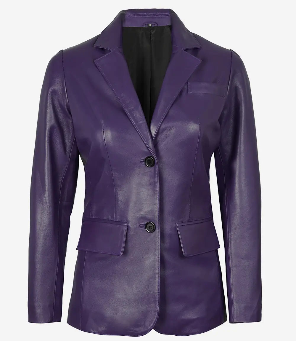 Bringo_Womens_Two_Button_Notch_Lapel_Purple_Lambskin_Leather_Blazer_Vents