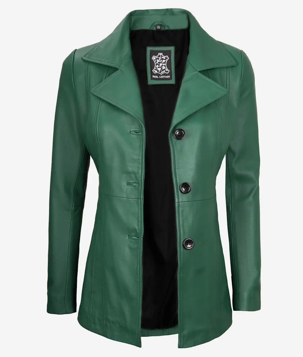 Women's Stylish Look Three Button Real Lambskin Leather Blazer